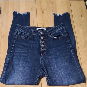 KanCan High Rise Blue Jeans with Distressed Hem